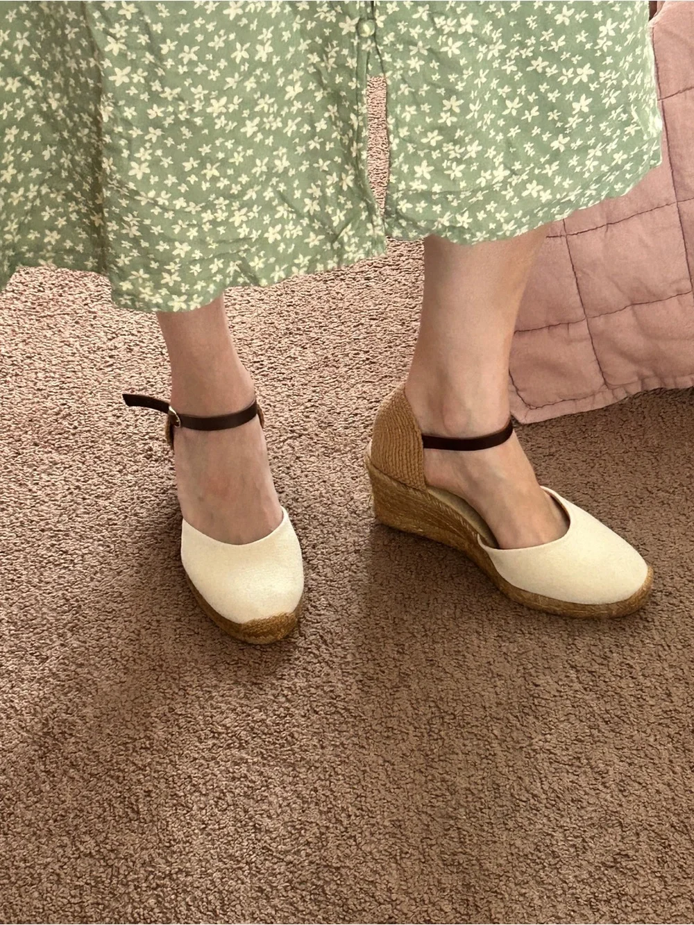 Sezane Canvas Espadrille Wedge Sandals - Cream and Tan